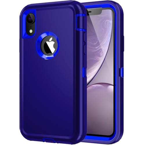 for iPhone XR Case, Heavy Duty Shockproof Dust/Drop Proof 3 Layer Full Body Protection Rugged Cover Case for Apple iPhone XR 6.1",Dark Blue - color: Dark Blue, size: iphone xr