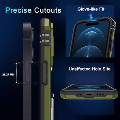 DEERLAMN Case for iPhone 15 with Slide Camera Cover + Screen Protector (2 Packs), Rotated Ring Kickstand Military Grade Shockproof Protective Cover-Olive Green - color: Olive Green