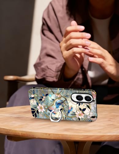 Magnetic Phone Case for Samsung Galaxy A16 5G, Bird | Compatible with Magsafe, Cute Stained Glass Flower Stand Ring Holder Aesthetic, Protective Phone Cover for Women Girls - color: Stained Glass Flower Bird