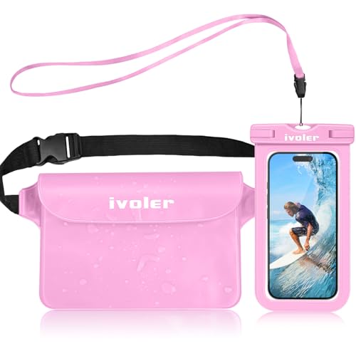 ivoler 2-Pack Waterproof Fanny Pack & Phone Pouch, Dry Bag for Passport, Phone & Wallet, Floating Waterproof Phone Case for Beach, Swimming, Kayaking, Boating, Cruise Essentials & Travel Light Pink - color: Light Pink