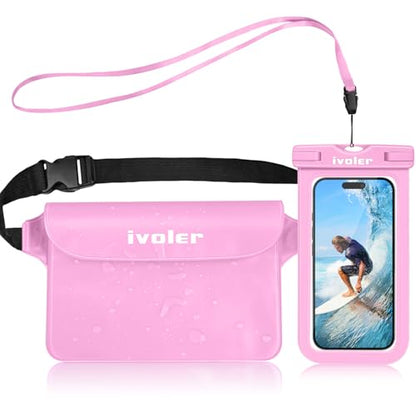 ivoler 2-Pack Waterproof Fanny Pack & Phone Pouch, Dry Bag for Passport, Phone & Wallet, Floating Waterproof Phone Case for Beach, Swimming, Kayaking, Boating, Cruise Essentials & Travel Light Pink - color: Light Pink