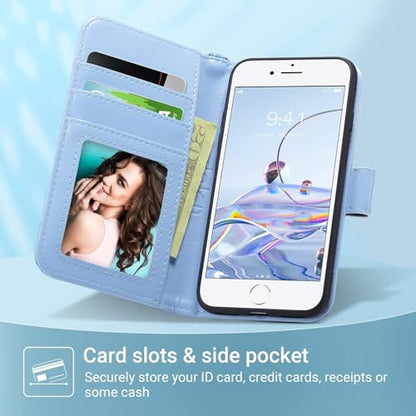 ULAK for iPhone SE 3(2022)/SE(2020)/8/7 Wallet Case Card Holder, Marble | Premium PU Leather Flip Case with Kickstand Card Slots,RFID Blocking,Wrist Strap, Durable Shockproof Cover 4.7 Inch - color: Marble Abstract