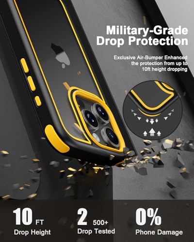 Mobnano Compatible with iPhone 15 Pro Case, with Multicolor Protective Shockproof Bumpers, Crystal Clear Back Not Yellowing Anti-Scratch Hard PC Back & Soft Silicone TPU Frame Cover - Black/Yellow - color: Black/Yellow, size: iPhone 15 Pro