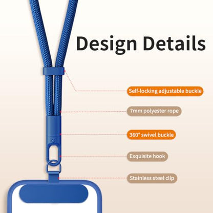 saxsion Lanyard for Phone, Self-Locking Phone Wrist Strap with 0.4mm Ultra-Thin Clip & 360° Hook, Anti-Drop and anti theft phone Strap(Blue) - color: Blue