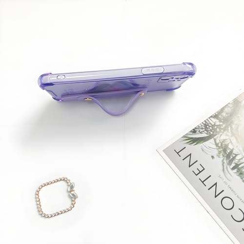 Compatible for iPhone 12 Case with Strap Holder Stand - Lavender | Wristband Kickstand, Clear Soft TPU, Adjustable Finger Hand Grip Loop, Shockproof Bumper Rugged Cover - color: English Lavender, size: iPhone 12 6.1"
