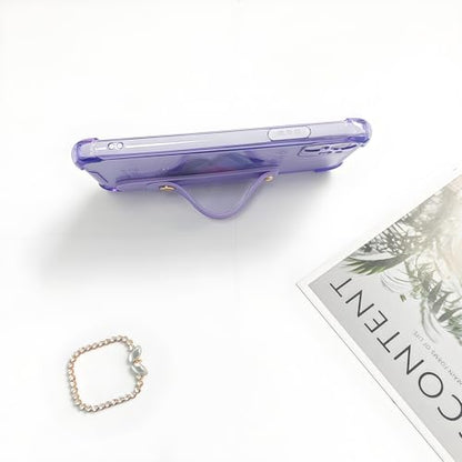 Compatible for iPhone 12 Case with Strap Holder Stand - Lavender | Wristband Kickstand, Clear Soft TPU, Adjustable Finger Hand Grip Loop, Shockproof Bumper Rugged Cover - color: English Lavender, size: iPhone 12 6.1"