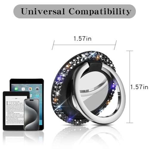 Bling Crystal Rhinestone Cell Phone Ring Holder Grip，360°Rotation Ultrathin Finger Cute Glitter Stand Kickstand Universal Compatible with iPhone Samsung Galaxy LG Google iPad （Black）