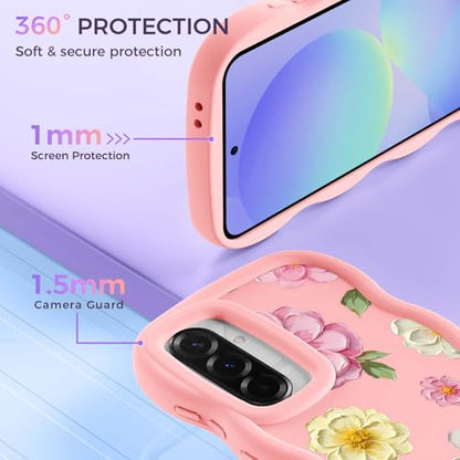 for Galaxy A36 Phone Case, Wavy Soft TPU, Pink-Large Flower | Wavy Frame Design, Soft Slim TPU, Full Camera Lens Protection, Shockproof Phone Cover - color: Pink-Large Flower, size: Samsung A36