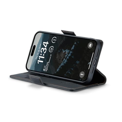 WJX for iPhone 14 Pro Max Elegant Wallet Case, Premium Minimalist Business Matte Leather Protective Cover with Built-in Kickstand, Slim Shockproof Full Protection, Black - color: Black, size: iPhone 14 Pro Max