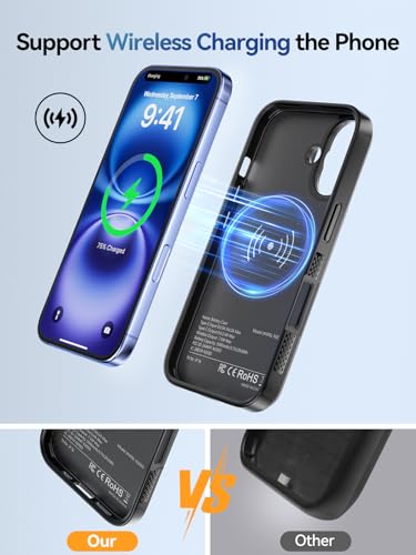 NEWDERY Battery Case for iPhone 16 USB C Fast Charging Case 6.1‘’ 5000mAh | Portable Protective Power Bank, CarPlay, Sync-Data Supported, Rechargeable,Fast Charger Case, Black - size: iPhone 16-5000mAh