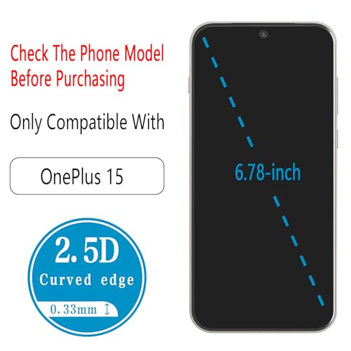 2 Pack Screen Protector for OnePlus 15 6.78 inch Tempered Glass - size: OnePlus 15