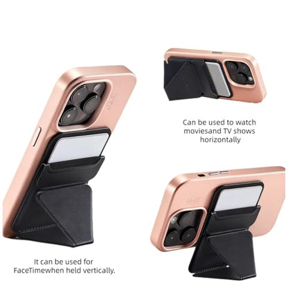 Magnetic Wallet for MagSafe with Stand, RFID Blocking, 2 Card Holder, Slim Leather, Compatible with iPhone 17 16 15 14 13 12 Series - color: black small support