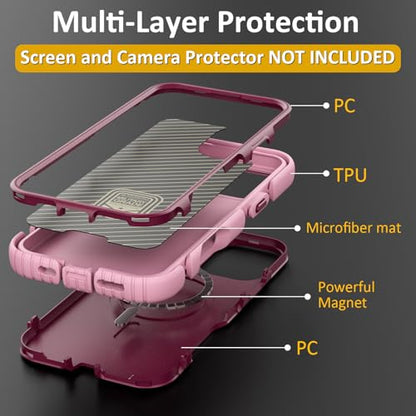 Follaroma Magnetic for iPhone 16 Case, Heavy Duty Cases, Purple Pink,6.1" | Compatible with MagSafe, Heavy Duty Shockproof,Military-Grade Anti-Drop Protective,Dual Layer Magnetic Protection Phone Cover - color: Purple Pink, size: iPhone 16 6.1''