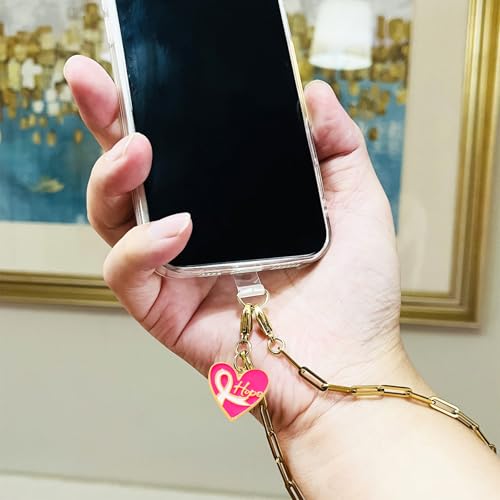 Phone Wrist Strap Metal Phone Chain Wristlet Strap Detachable Cellphone Lanyard Wrist with Tether Tab - color: 04_gold Love Heart