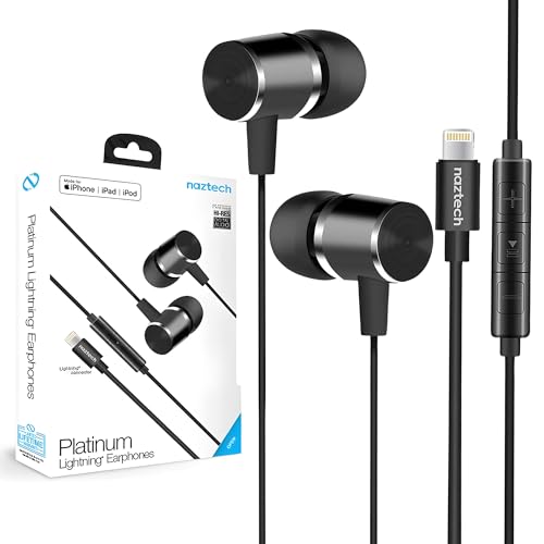 Naztech Platinum Lightning Wired iPhone Headphones - MFi Wired Earbuds for iPhone, iPad & iPod, Premium Noise Isolating Fit with in-Line Controls and Mic, Black