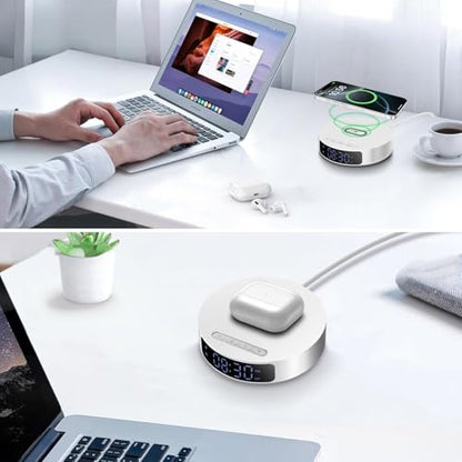 25W Max Fast Wireless Charger with Alarm Clock,Wireless Charging Pad - color: White pad