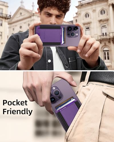 HiWe for MagSafe Wallet, 7 Cards Holder for Phone Case, RFID Blocking - color: Dark Purple Wallet & Black Band
