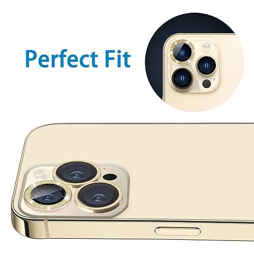 Compatible with iPhone 12 Pro Max Camera Lens Protector, Bling Glitter 9H Tempered Glass Camera Cover Anti Scratch Shockproof Screen Protector Individual Ring - 3Pcs Glitter Gold - color: Gold Glitter