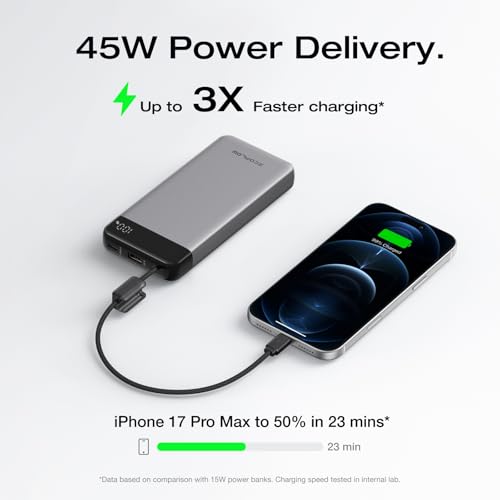 EF ECOFLOW Rapid 20000mAh Power Bank, 45W Max Fast Charging,Portable Phone Charger Built in USB C Cable and USB-C&A Port Digital Display Battery Bank for iPhone 17/16/15 Series, Samsung S23 ipad 11 - color: Black