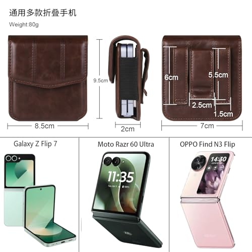 Galaxy Z Flip 5G Waist Belt Bag Leather, Mobile Phone Holster Wear Belt Waist Pack Leather Case with Belt Loop Compatible with Samsung Galaxy Z Flip 7 6 5 4 3 5G (SM-F700 SM-F707 SM-F711) Moto RAZR - color: Coffee