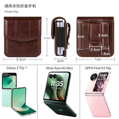 Galaxy Z Flip 5G Waist Belt Bag Leather, Mobile Phone Holster Wear Belt Waist Pack Leather Case with Belt Loop Compatible with Samsung Galaxy Z Flip 7 6 5 4 3 5G (SM-F700 SM-F707 SM-F711) Moto RAZR - color: Coffee
