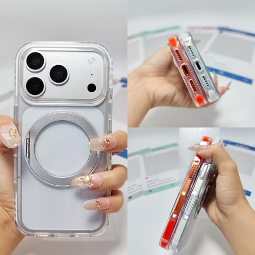 for iPhone 17 Case Clear Magnetic Phone Cases with 360°Stand,[Fit for MagSafe] Acrylic Transparent Case,Anti-Yellowing Rugged Shockproof Protective Cell Cover,6.3" Silver - color: Silver