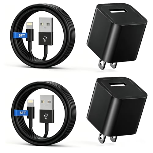 iPhone Charger,[MFi Certified] 2Pack 6FT Lightning Cable Data Sync Charging Cords With 2Pack USB Wall Charger Travel Plug Adapter Compatible with iPhone 14/13/12/11/Mini/XS/Max/XR/X/8/7/SE - color: Black