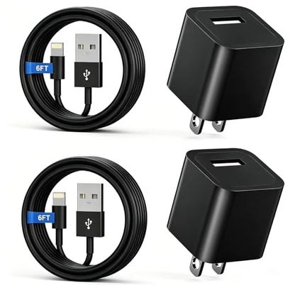 iPhone Charger,[MFi Certified] 2Pack 6FT Lightning Cable Data Sync Charging Cords With 2Pack USB Wall Charger Travel Plug Adapter Compatible with iPhone 14/13/12/11/Mini/XS/Max/XR/X/8/7/SE - color: Black