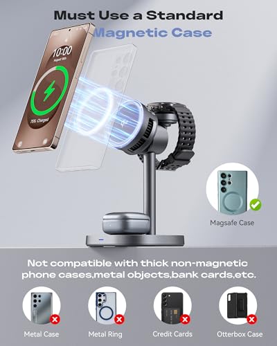 Qi2 3 in 1 Magnetic Wireless Charging Station with Cooling for Samsung - color: Starry grey