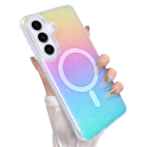 Glitter Case for Samsung Galaxy S26 Plus Case, Iridescent Colors | Compatible with Magsafe, Cute Aesthetic Gradient Girly Sparkly Bling Rainbow Magnetic Phone Cover for Women Girls - color: Iridescent Glitter, size: Samsung Galaxy S26 Plus