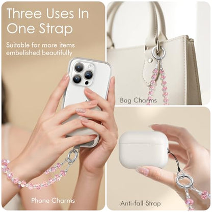 SURPHY Phone Charm, Handmade Beaded Phone Wrist Strap with Tether Tab - color: C- Crystals Pink
