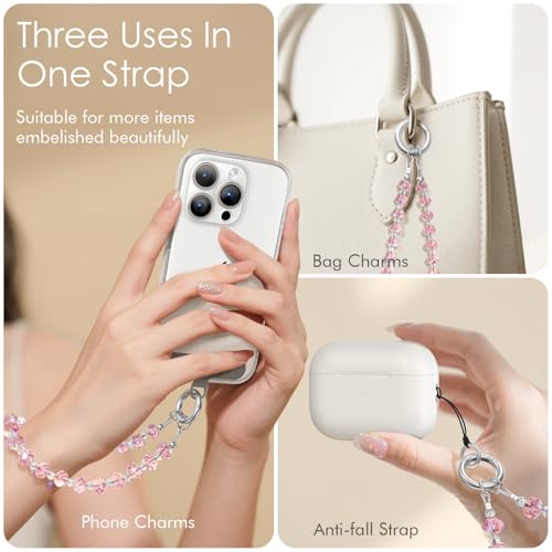 SURPHY Phone Charm, Handmade Beaded Phone Wrist Strap with Tether Tab - color: C- Crystals Pink