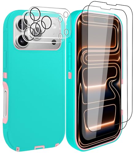 for iPhone 17 Pro Max Case with 2 Camera Lens Protector & 2 Screen Protector, Heavy Duty Full Body Protective Phone Case 6.9" (TealPink) - color: 17 Pro Max-TealPink