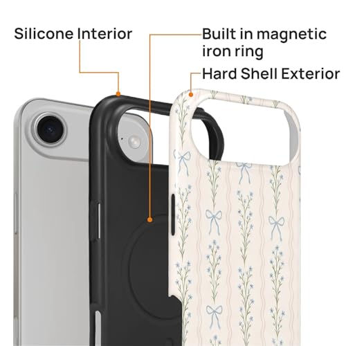 Magnetic for iPhone 17 Air Case,[Compatible with Magsafe] Dual Layer Protective Heavy Duty Shockproof Rugged Drop Protection Bumper Hybrid Case - Blue Bow Stripes - color: Blue Bow Stripes, size: iPhone 17 Air