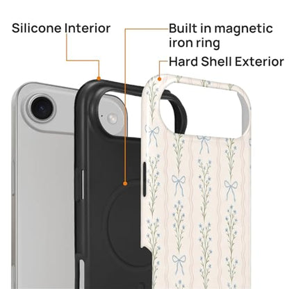 Magnetic for iPhone 17 Air Case,[Compatible with Magsafe] Dual Layer Protective Heavy Duty Shockproof Rugged Drop Protection Bumper Hybrid Case - Blue Bow Stripes - color: Blue Bow Stripes, size: iPhone 17 Air