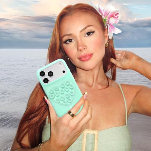 Velvet Caviar Suction Cup Phone Case Mount Compatible with MagSafe Devices Only - Magnetic Silicone Sticky Phone Grip Holder for iPhone Back of Phone - Mirror Gripper (Mint Jelly Heart) - color: Mint Jelly Heart