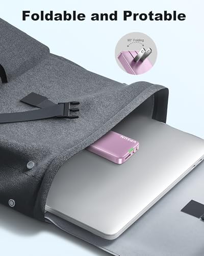 65W GaN Flat USB Wall Charger Block - 3 Port Foldable USB Charging Block - color: Pink