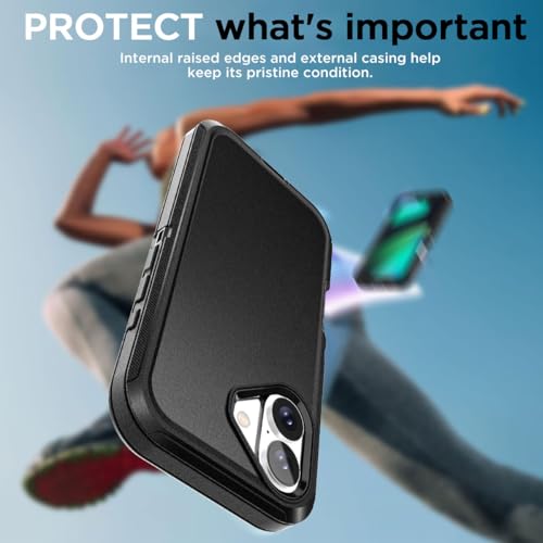 AICase for iPhone 16 Plus Case(6.7") with Belt Holster+Glass Screen Protector,Heavy Duty Drop Protection Full Body Rugged Shockproof/Dust Proof Military Protective Tough Durable Men Wome 6.7" 2024 - color: Black+Belt Clip+Protector