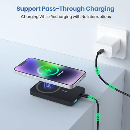 Magnetic Portable Charger 10800mah for Magsafe Battery Pack, Wireless Power Bank with 20W PD Fast Charging & LCD Display, Travel Essential Phone Battery Charger For iPhone 17/16/15/14/13/12 Series - color: Black