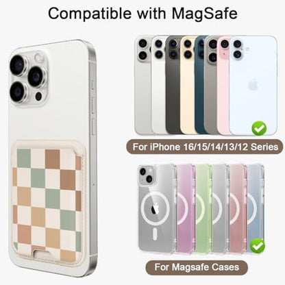 uCOLOR Upgraded Magnetic Cell Phone Wallet Card Holder-Compatible with MagSafe for iPhone 17/16/ 15/14/13/12 Series, Leather Magsafe Wallet Back of Phone (Pastel Check Vibes) - color: Pastel Check Vibes