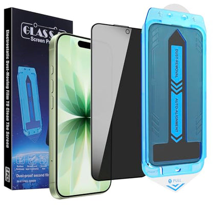 2-Pack Privacy Screen Protector for iPhone 17, iPhone 16 Pro 6.3-inch, 9H Tempered Glass, Full Coverage, Anti-Fingerprint, Auto Dust-Elimination, No Bubble, Easy Installation - size: : for iPhone 17/iPhone 16 Pro