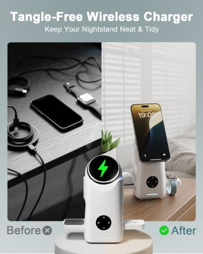 3 in 1 Charging Station for Apple & Samsung - 15W Wireless Mag-Safe Charger Stand Compatible for iPhone 17 16 15 14 13 12, AirPods, Apple & Galaxy Watch, Samsung S25 S24 (2 Pack White)