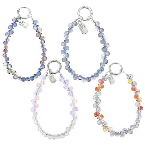 4 Pcs Beaded Phone Charm Wrist Strap, Crystal Sparkling Phone Wrist Strap With Tether Tab Detachable Cellphone Wristlet Keychain Lanyard For Women Droplet Cellphone Case Chain Purse Bag Charms