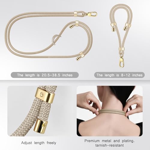 UKON Cell Phone Lanyard,Crossbody Lanyard and Wrist Strap Premium Metal Buckle Phone Charms with 2 X Strap Patch Compatible with All Smartphone(Khaki) - color: Khaki