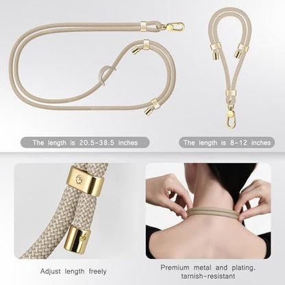 UKON Cell Phone Lanyard,Crossbody Lanyard and Wrist Strap Premium Metal Buckle Phone Charms with 2 X Strap Patch Compatible with All Smartphone(Khaki) - color: Khaki