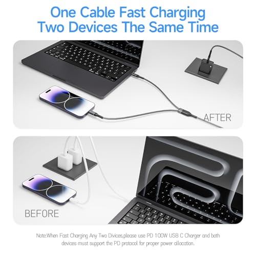 2 in 1 USB C to Lightning and USB C Cable 100W Fast Charging 6FT 1Pack - color: Grey, size: 6FT