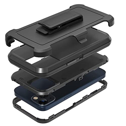 Rugged Phone Case for Apple iPhone 14, with Belt Clip Holster & Kickstand Heavy Duty Shockproof Protective Full Body Case Cover for iPhone 14 6.1 inch Phone(Black) - color: Black