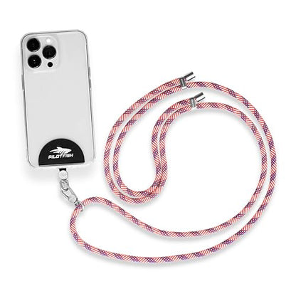 Pilotfish Team Phone Lanyard Strap – Universal Neck & Crossbody Cell Phone Holder, Anti‑Drop, Adjustable for iPhone & Android - color: Silver Buckle/Red White Blue