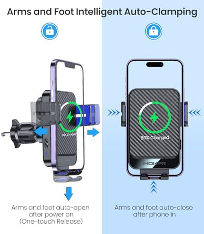 Wireless Car Charger 15W Fast Charging Dash Windshield Vent Car Mount - color: Blue
