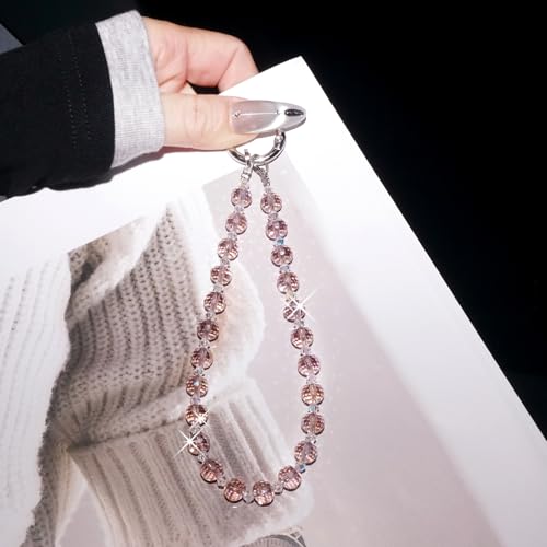Sparkle Crystal Pearl Phone Wrist Strap for Women, Sparkling Beaded Cellphone Lanyard Chain - color: Sparkle Pink